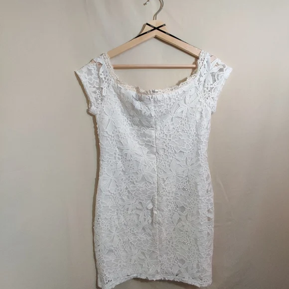 FOREVER 21 NWT Cream Knit Multicolor Floral Embroidered Off The Shoulder Dress L - Picture 9 of 16